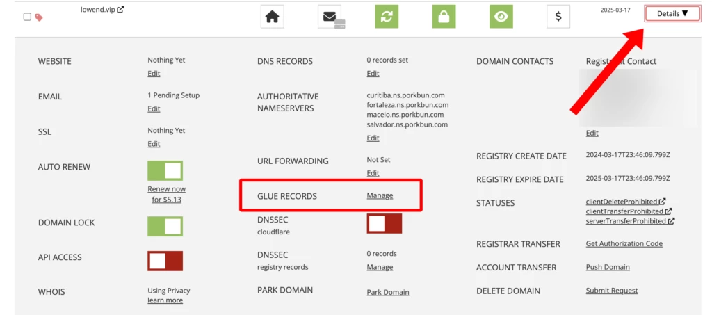 Porkbun NSD Glue Records