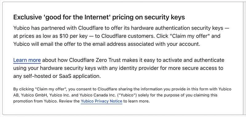 Cloudflare Yubikey优惠