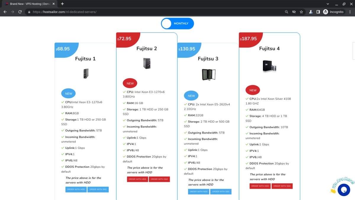 HostSailor Primergy 服务器类型的屏幕截图