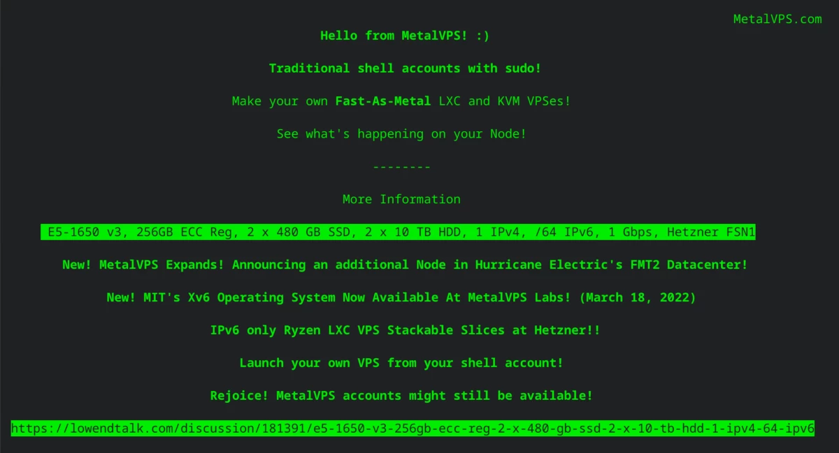 在 Lynx 浏览器中访问 MetalVPS 网站