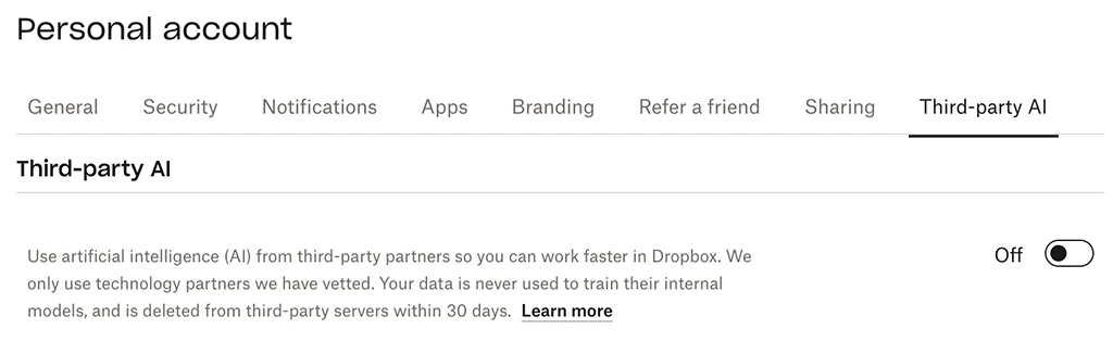Dropbox AI 设置